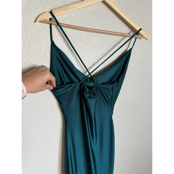 Windsor Dark Satin Green Long Dress Slit Size Small Formal Prom Wedding - Picture 6 of 10